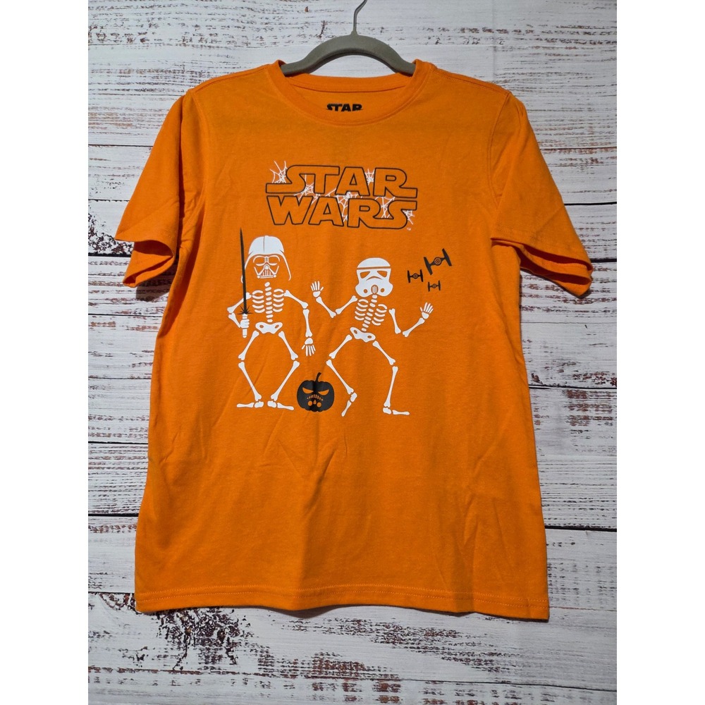 Star Wars Halloween Orange Graphic T-Shirt Kids XL 14-16 Darth Vader Skeleton